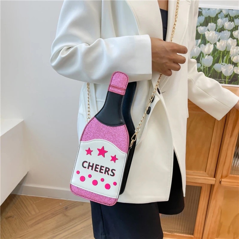CHEERS Pink Glitter Bottle Crossbody Bag - Picture 1 of 2